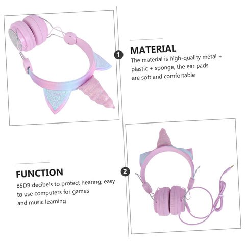 UKCOCO 1pc Unicorn Headphones Over on Ear Headset Surround Sound Headphones Recording Headset Wired Headset with Mic Cat Ear Headphones Unicorn Headset Stereo Sponge Child School Supplies