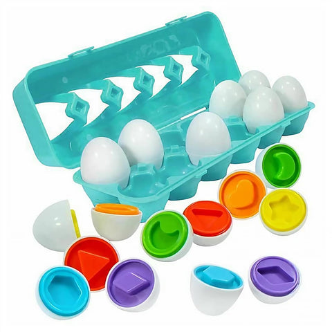 Sorting & Matching Educational Egg Toy 12 Pcs Eggs Set Colour & Shape Sorter Recognition Educational Puzzle Toy, Teach Colours, Shapes & Fine Motor Skills, Toddler & Child Safe 12M+