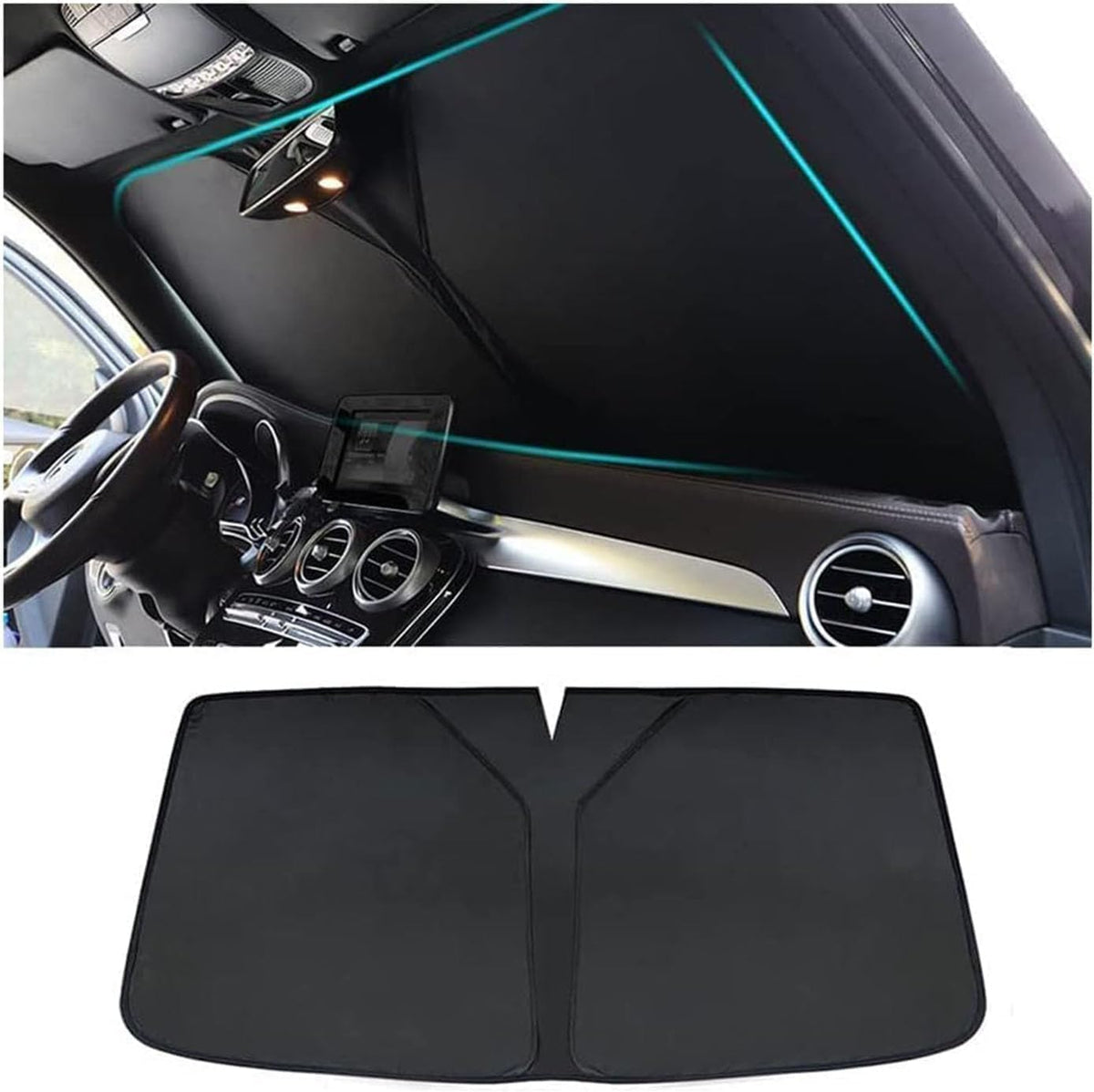 Car Windscreen Sun Shade for Vw Touareg 2011 2012 2013 2014 2015 2016 2017 2018, Oxford Cloth Front Windshield Sunshade Foldable Anti-UV Sun Visor Auto Interior Accessories