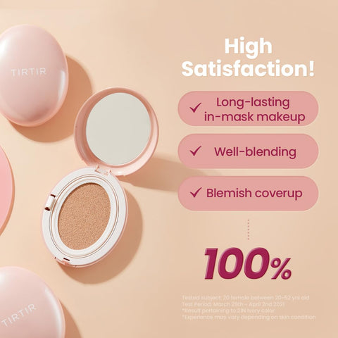 TIRTIR Mask Fit All Cover Pink Cushion Foundation | High Coverage, Semi-Matte Finish, Lightweight, Flawless, Corrects Redness, Korean Cushion, Refill (0.63 oz.), 17C Porcelain