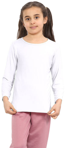 HamishkaneÂ® Kids School Shirts - Plain Round Neck Girls & Boys Long Sleeve t Shirt - Stretchy & Comfortable T-Shirts for Kids White