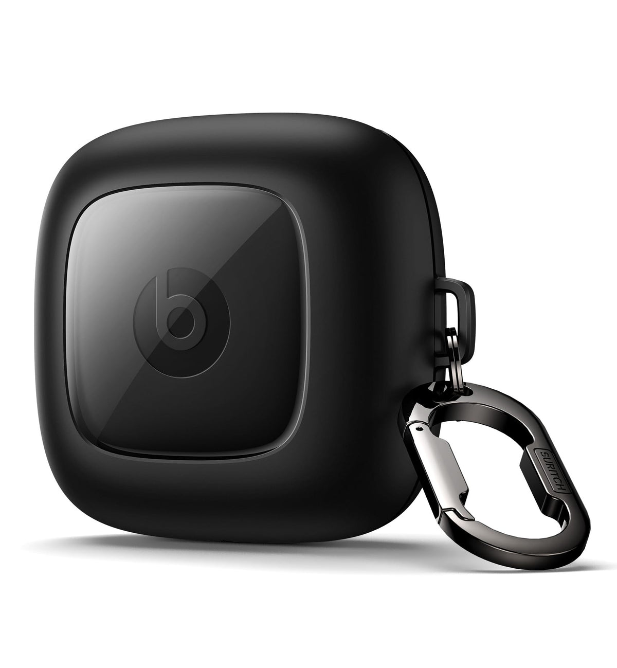 SURITCH Case Compatible with Beats Powerbeats Pro Cover,Shockproof TPU Magnetic Protective Case with Magnetic Lid Lock & Carabiner Clip Keyring & Transparent Logo Window for Powerbeats Pro?Black?