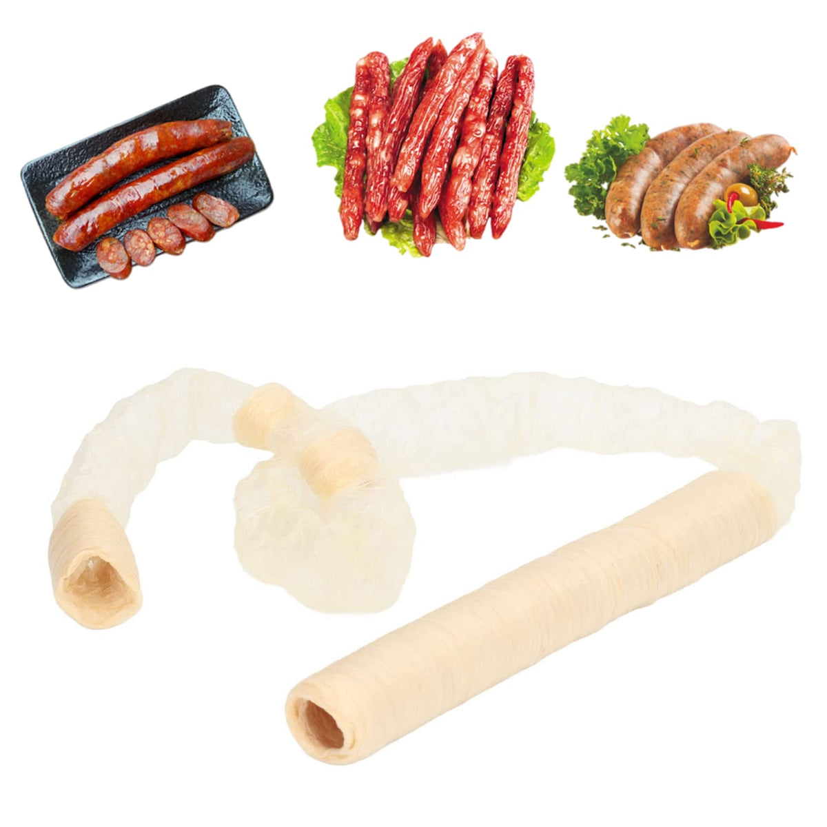 Pwshymi Sausage Casings Skins, Mutiple Uses 15mm Easy To Store Collagen Casings Skins for Restaur Sausage Casings Collagen Casings For Sausage Making 15mm Sausage Casings llave con mezcladora