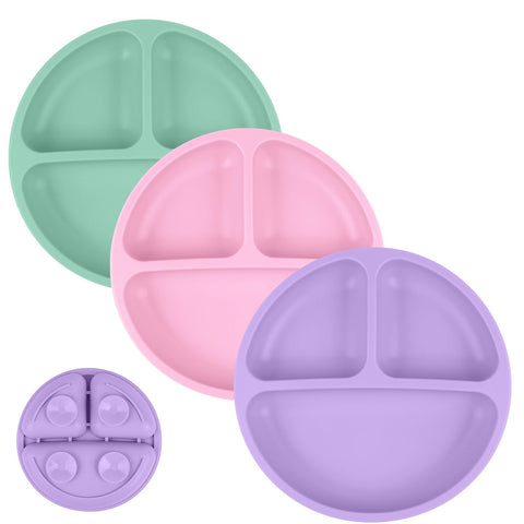 Vicloon Baby Suction Plate, 3Pcs Silicone Baby Suction Plates, Non Slip Silicone Baby Weaning Plate, Divided Dishes for Toddler Kids Self Feeding, Fits for Most Highchairs TraysÃƒÆ’Ã‚Â¯Ãƒâ€šÃ‚Â¼Ãƒâ€¹Ã¢â‚¬Â Pink/Purple/GreenÃƒÆ’Ã‚Â¯Ãƒâ€šÃ‚Â¼ÃƒÂ¢Ã¢â€šÂ¬Ã‚Â°