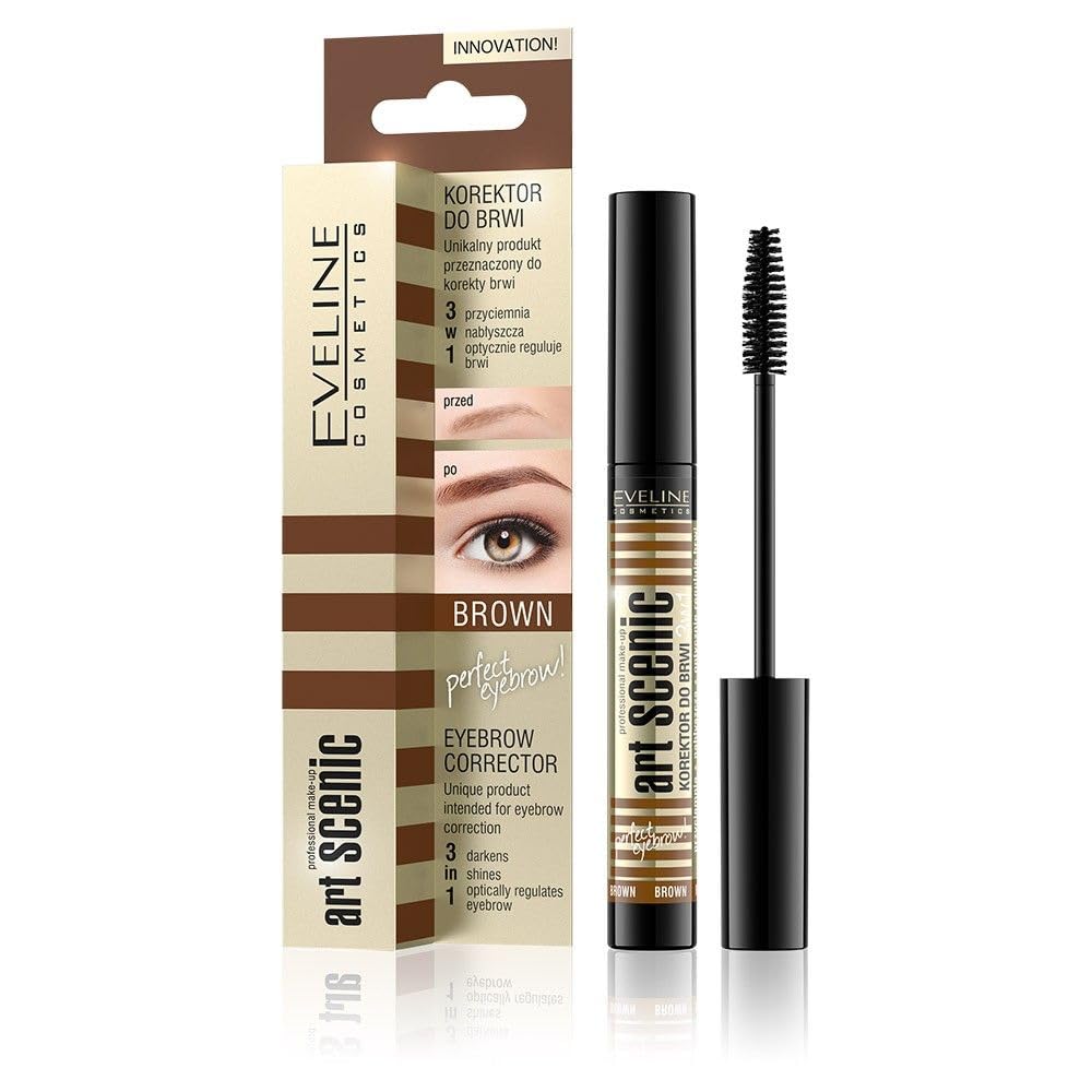 Eveline Cosmetics Art Scenic Eyebrow Corrector Gel - Brown | Enhances, Shines & Shapes | 10 ML | Vegan Formula