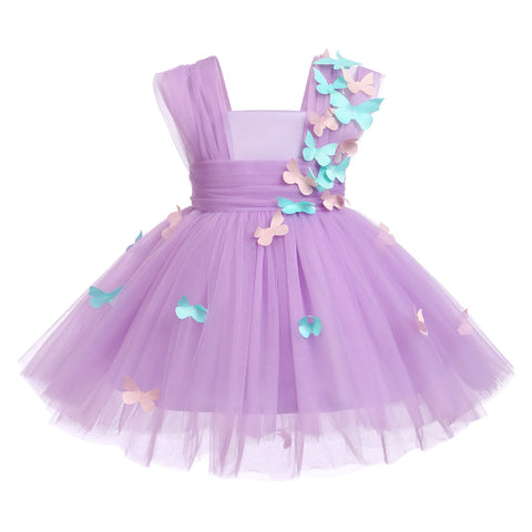 Flower Girl Dress for Baby Girl, Infant Toddler 3D Butterfly Tulle Tutu Dress Sleeveless Square Neck First Birthday Dress Cake Smash Wedding Formal Pageant Party Dresses #Lilac 2-3 Years