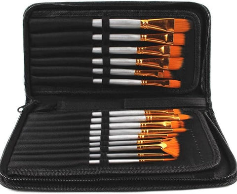 INFINITY Artist Paint Brush Set with Zipper Carry Case Black