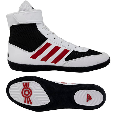 adidas Men's Combat Speed 5 Wrestling Shoe, Black/White/Red, 8.5