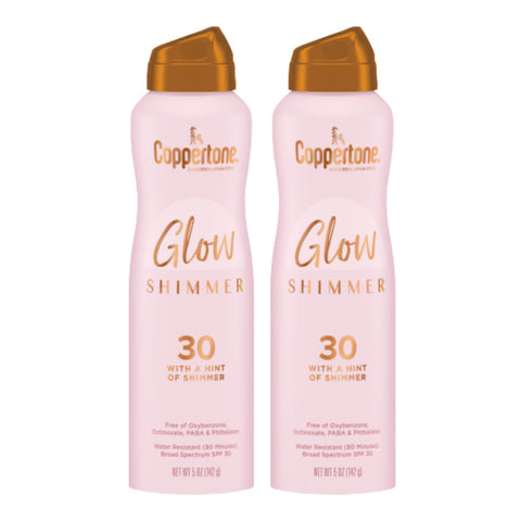 Coppertone Glow with Shimmer Spray Sunscreen, Broad Spectrum SPF 30 Sunscreen, 5 Oz, Pack of 2