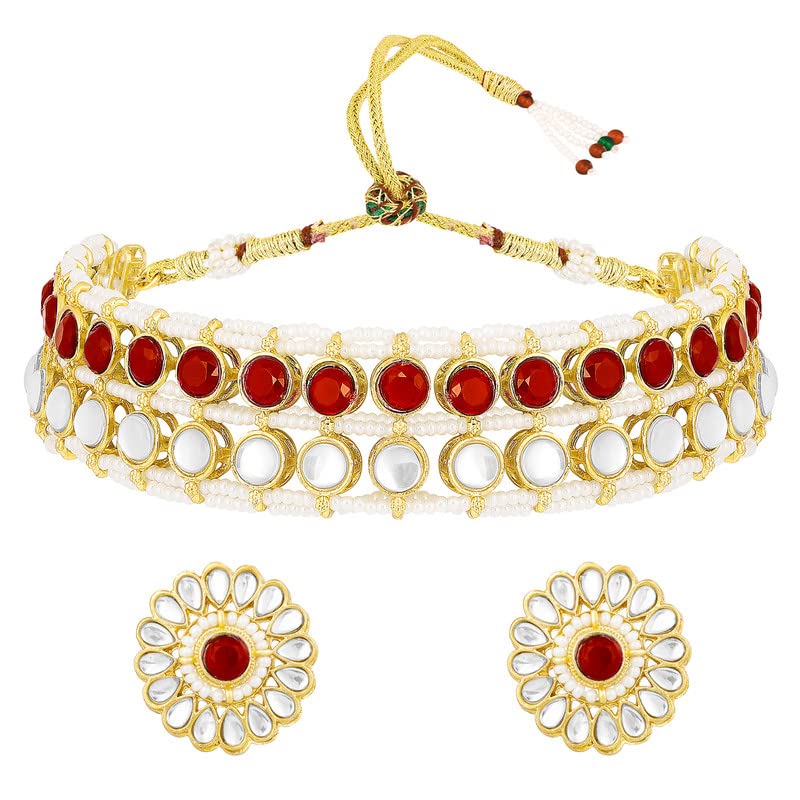 Aheli Gold Plated Kundan Studded Choker Necklace & Stud Earrings Ethnic Fashion Jewellery Set Gift for Women