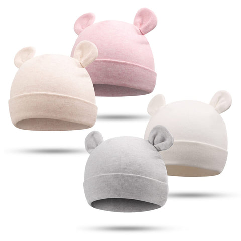 Bamery Newborn Baby Girls Hospital Hat Thick Cute Bear Ear Cotton Baby Boy Beanie for 0-6Months (White+Pink+Gray+Beige,0-6 Months)