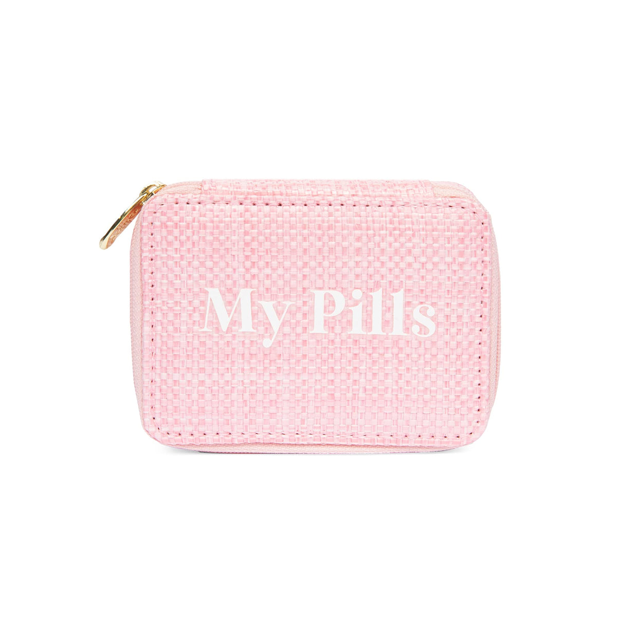 MIAMICA Women's Zippered Pill Case with 8-Day Removable Plastic Organizer, Pink Rattan, 3.5â€ x 2.75â€ x 1.25â€ - Cute Weekly Medicine Box Compact Design
