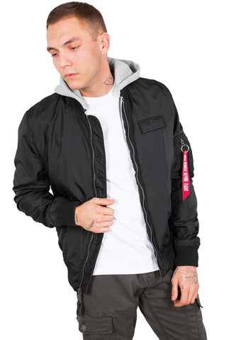 Alpha Industries Men's MA-1 TT Hood Bomber Jacket, Black, M