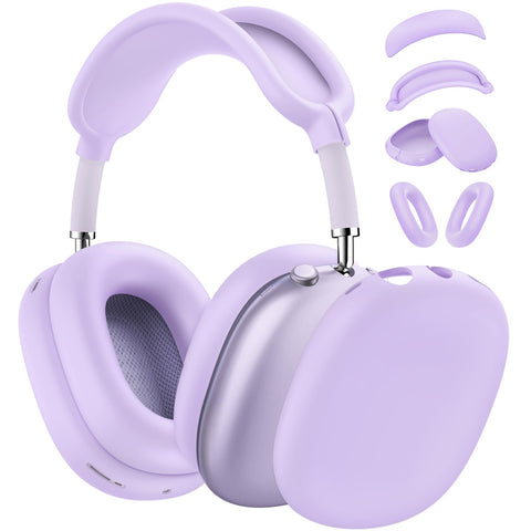 [4 in 1] Silicone Case Cover for AirPods Max USB-C (2024), Anti-Scratch Sweat-Proof Ear Pad Case Cover/Ear Cups Cover/Headband Cover Accessories Silicone Protector for AirPods Max Headphones (Purple)
