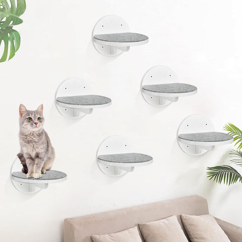 Y&ME YM 6-Packs Cat Climbing Shelves Wall Mounted, Cat Wall Steps Shelves, Cat Wall Shelves with Scratching Pad, Cat Wall Furniture for Cats Sleep Climb Play, Cat Shelves Cat Stairs Cat Ladder (White)