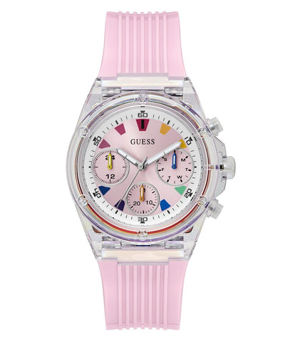 GUESS Women's 39mm Watch - Pink Strap Pink Dial Clear Case