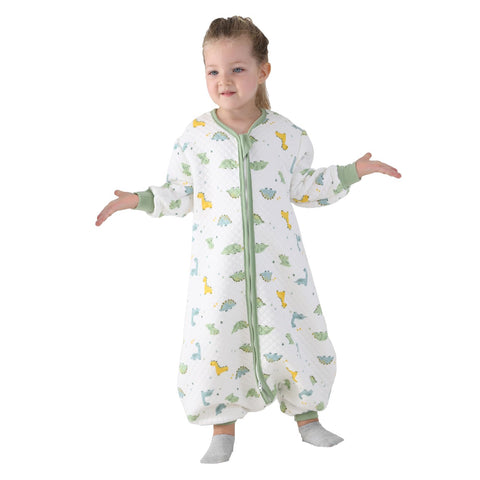 Miipat Toddler Sleep Sack with Feet 1.5 TOG Sleeping Bag Long Sleeves Unisex Dinosaur Wearable Blanket for Early Walkers(Green,4-5T)