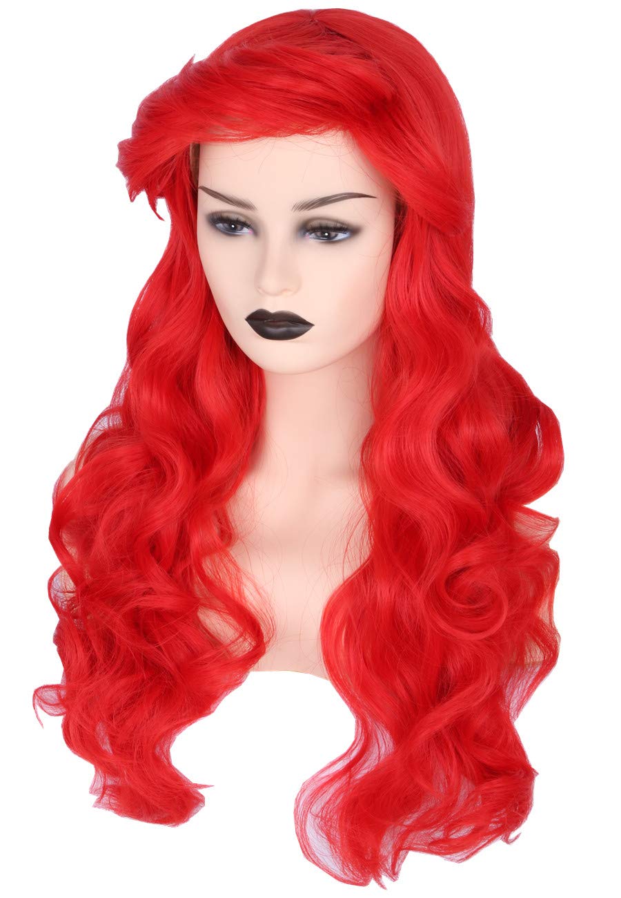 Topcosplay Red Wig for Women Cosplay Costume Halloween Party Wigs Long Curly Wavy Wig