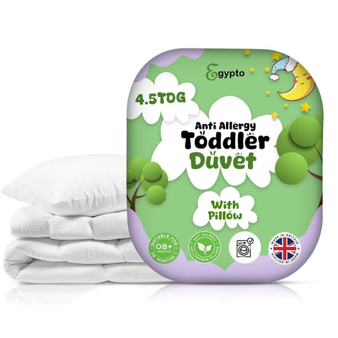 EGYPTO 4.5 Tog Anti-Allergy Cot Duvet and Pillow Set - Soft & Lightweight Toddler Duvet - Machine Washable - Cot Bed Duvet for Children, Toddlers (120cm x 150cm, 4.5 TOG)