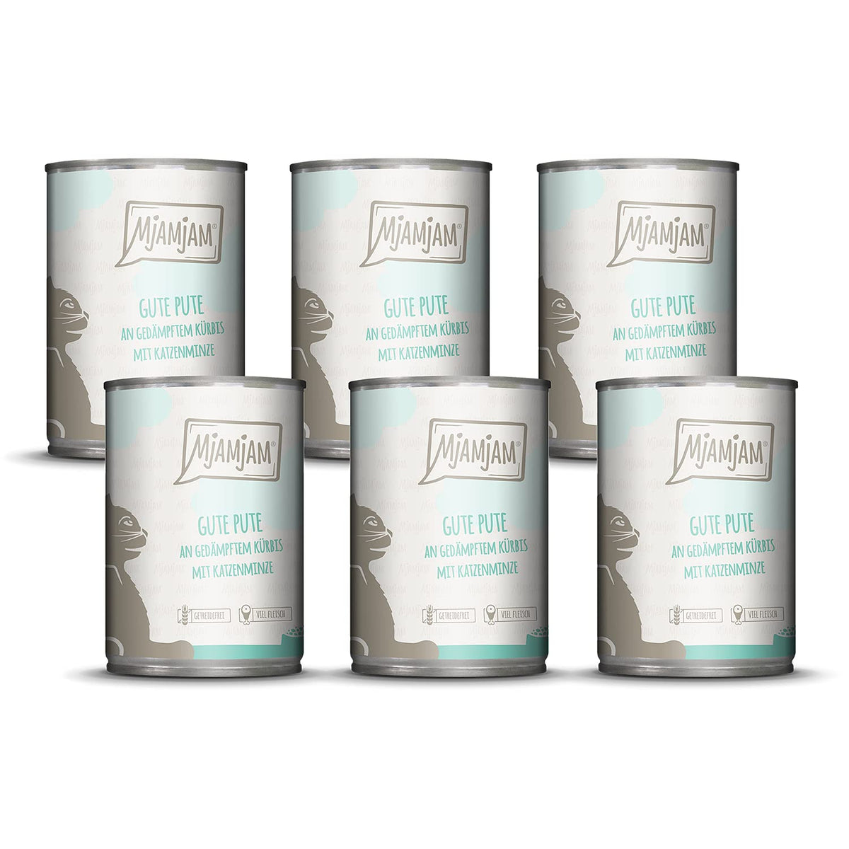 MjAMjAM - premium wet food for cats - good turkey with steamed pumpkin, pack of 6 (6 x 400 g), grain-free with extra meat