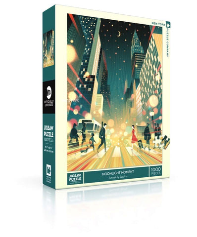 New York Puzzle Company - Transit Posters Moonlight Moment - 1000 Piece Jigsaw Puzzle for Adults by Jasu Hu