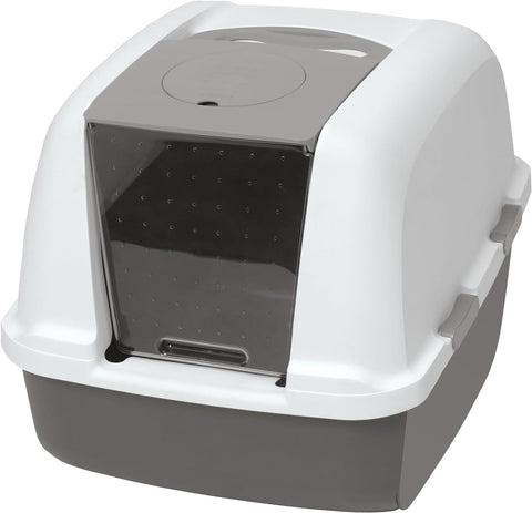 Catit Jumbo Hooded Cat Pan, White/Grey, 57-46.5-50cm