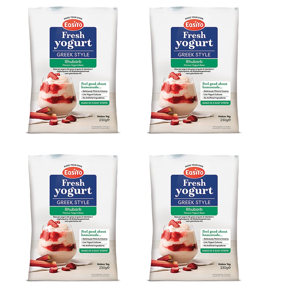 EasiYo Greek Style Rhubarb Yogurt Mix Sachets, 4 x 230g - Each Makes 1kg
