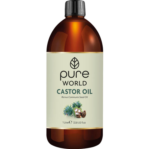Pure World Natural Castor Oil 1 Litre 1000ml. Cold & Freshly Pressed 100% Pure and Undiluted Hexane Free for Eyebrows, Nails, Beard, Hair, Eyelash Growth Cruelty Free Food Grade