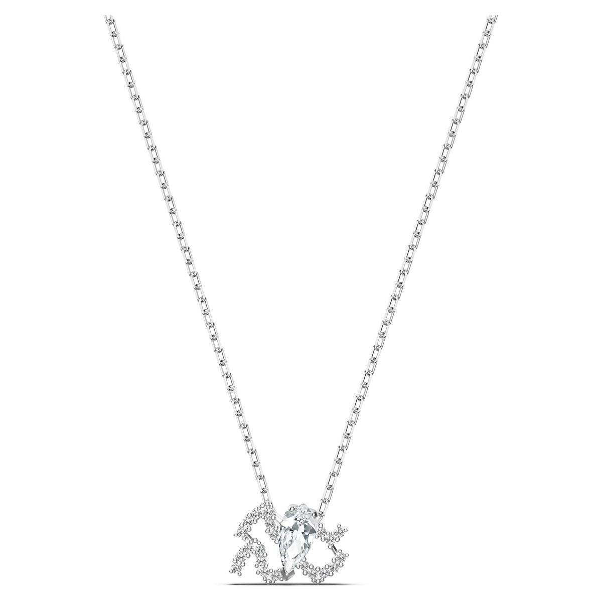 SWAROVSKI Women's Zodiac Pendant Necklace, Aquarius Zodiac Motif with White Crystals and Gold-Tone Plated T-bar Closure on a Rhodium Plated Chain