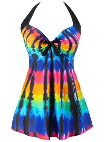 Sixyotie Women's Plus Size Swimsuit One Piece Swim Dress with Skirt Tummy Control Swimwear (Rainbow,XL)