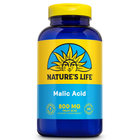 Nature's Life Malic Acid Supplement 800 mg - Healthy Muscle Function and Cellular Energy Support - Dietary Fruit Acid - 60-Day Money Back Guarantee, Lab Verified - 250 Servings, 250 Capsules