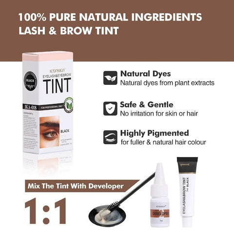 2-In-1 Kit, Professional Eyelash & Eyebrow Kit, DIY Hair Dying for Salon Home Use 7m (Black)