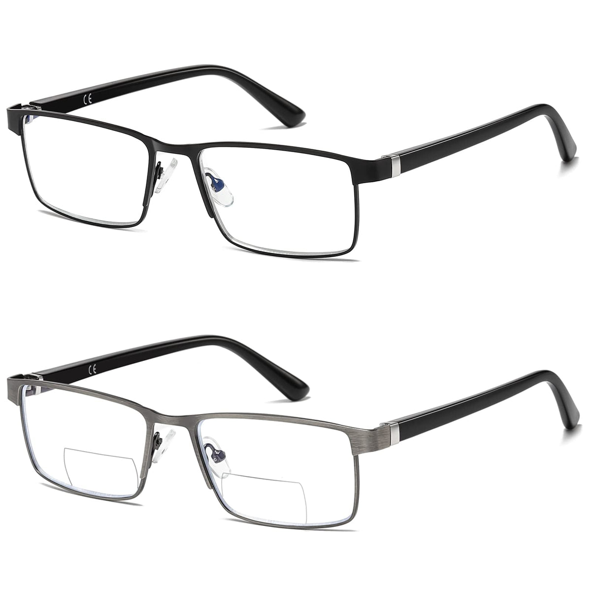 Bifocal Reading Glasses for Men Blue Light Blocking Computer Readers Lightweight Metal Frame Eyewear Spring Hinge 2PACK 3.0