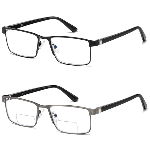 Bifocal Reading Glasses for Men Blue Light Blocking Computer Readers Lightweight Metal Frame Eyewear Spring Hinge 2PACK 3.0
