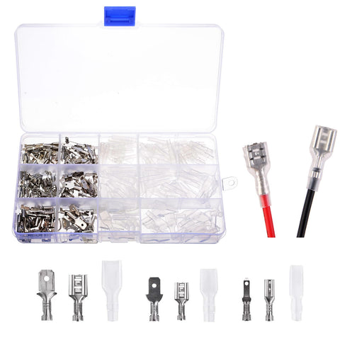 Electrical Cable Lugs Connectors, Crimp Terminals Kit, Male and Female Crimp Terminal, Connector Crimp Kit, Electrical Cable Connector with Sleeve, for Audio Speaker, 270pcs