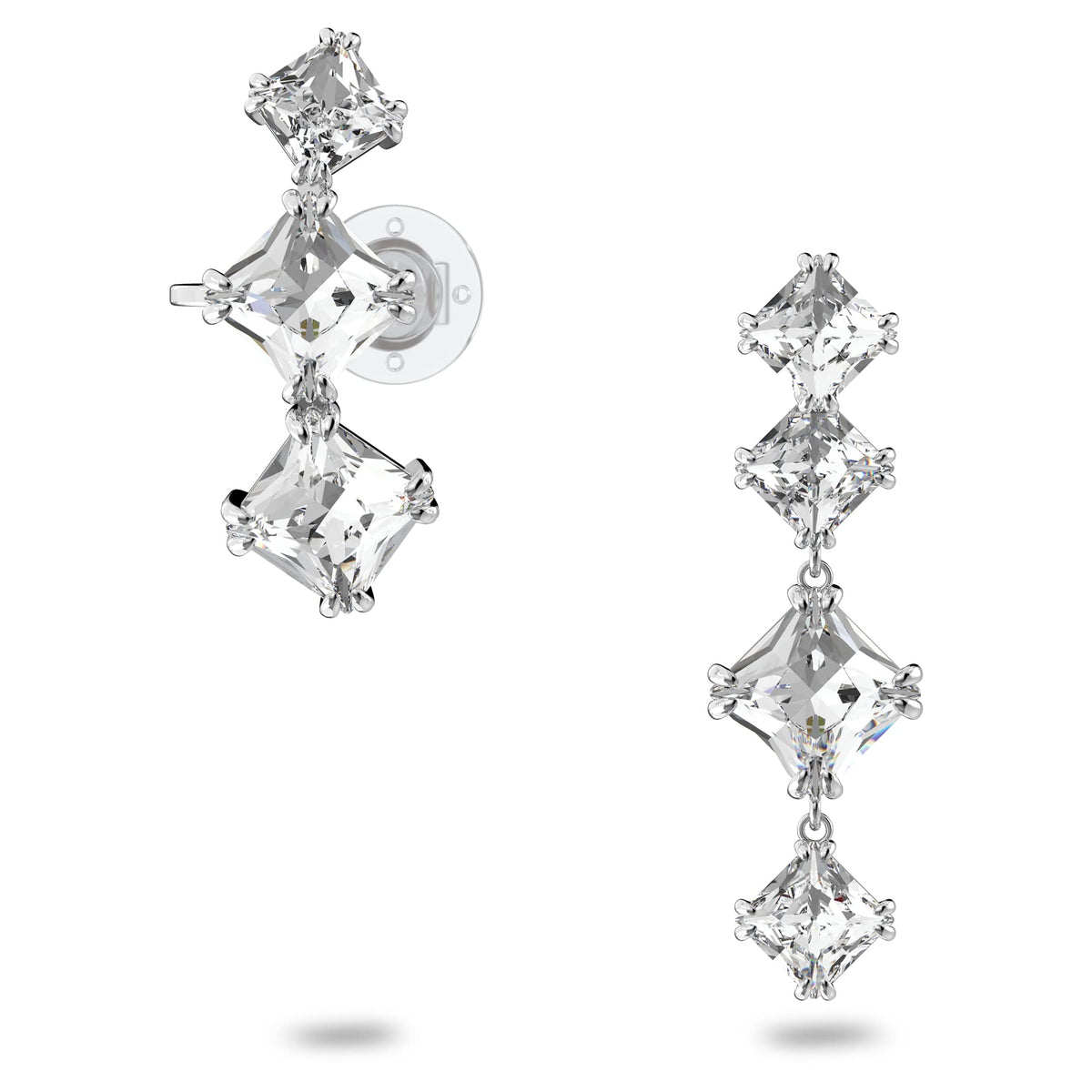Swarovski Millenia drop earring, Asymmetrical, Set, White, Rhodium plated