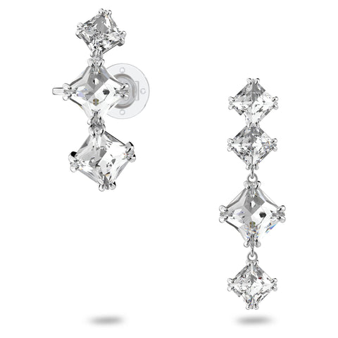 Swarovski Millenia drop earring, Asymmetrical, Set, White, Rhodium plated