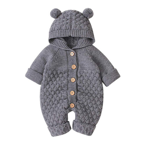 OBEEII Newborn Baby Boy Romper Sweater Romper Baby Girls Bodysuit Hooded Jumpsuit Kids Cute Toddler Clothes Gray 0-6 Months