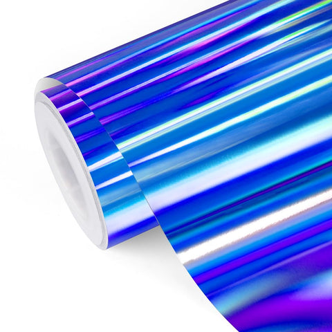 TECKWRAP Holographic Chrome Bubble Free Adhesive Vinyl Permanent Holographic Vinyl with Air Channels 1ftx5ft, for DIY Craft Decal, Ice Blue