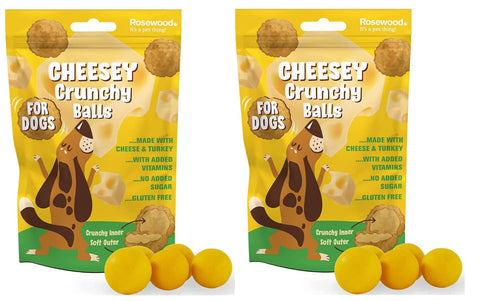 2 PACK ROSEWOOD CHEESEY CRUNCHY MEATBALLS CHEESE TURKEY DOG TREATS VITAMINS 140G
