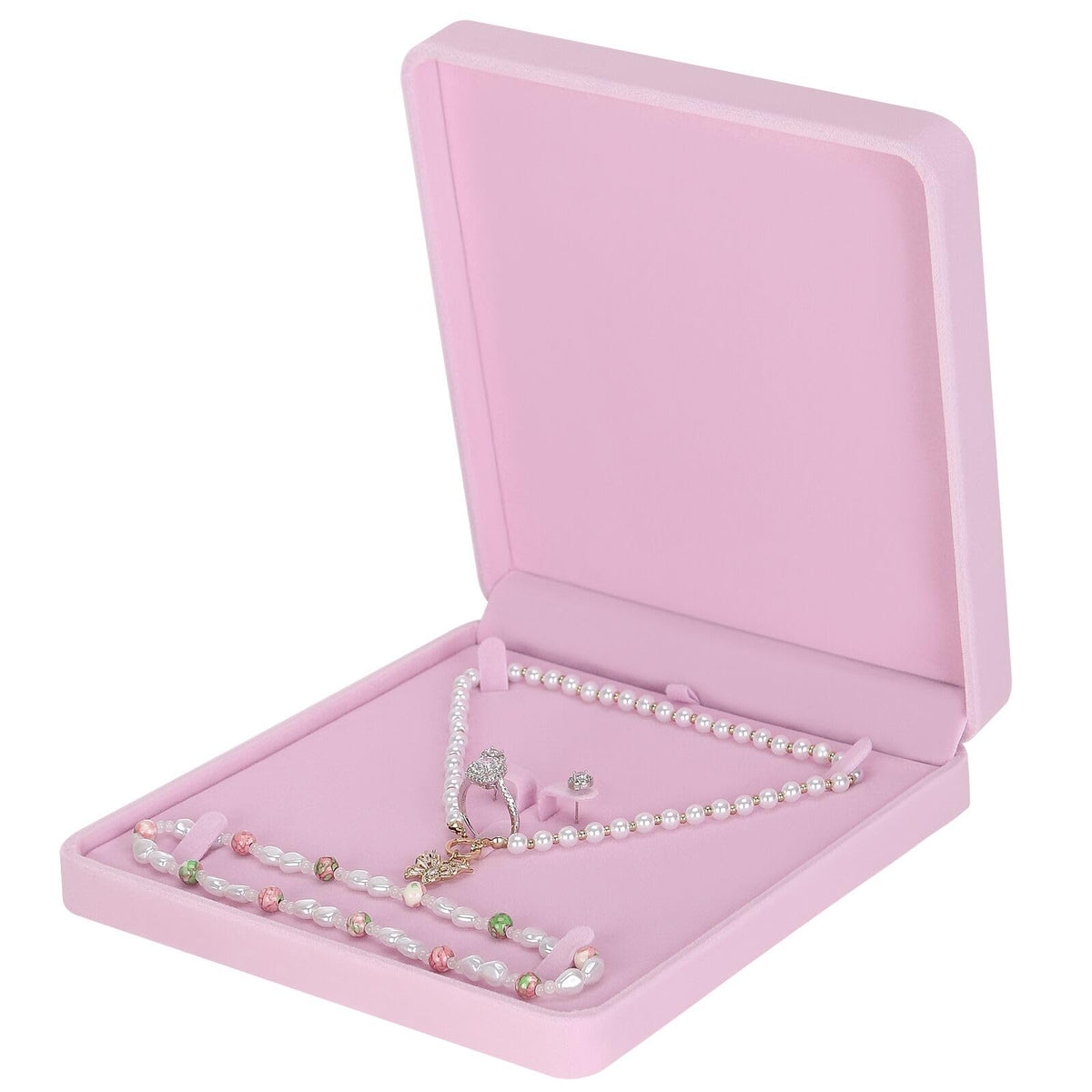 LETURE Velvet Jewelry Set Box, Velvet Gift Box for Bracelet Necklace Earring Ring (Pink)