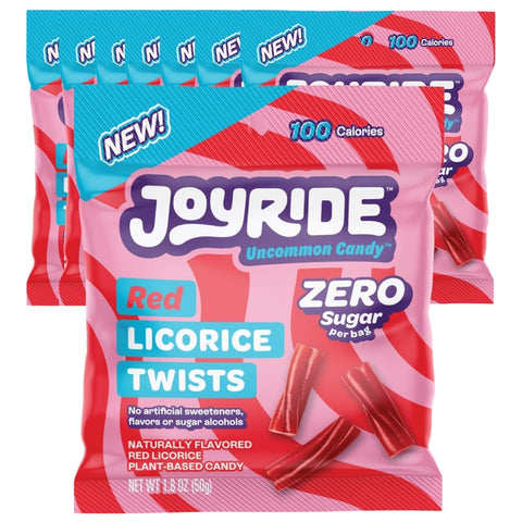 JOYRIDE Red Licorice Twists - Sugar Free Vegan Candy with 10g Net Carbs - Low Calorie Snack (Zero Sugar, 1.8oz (Pack of 8))