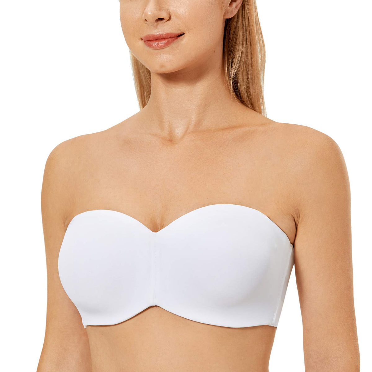DELIMIRA Women's Strapless Bra Unlined Underwire Minimizer Plus Size Support White 32DD