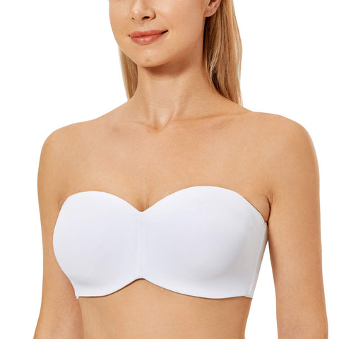DELIMIRA Women's Strapless Bra Unlined Underwire Minimizer Plus Size Support White 32B