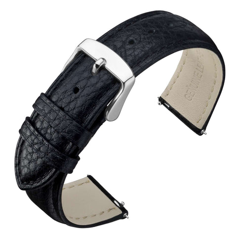 ANNEFIT Watch Band 20mm, Quick Release Textured Padded Leather Straps with Silver Buckle for Men and Women (Black)