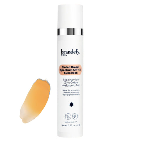 Brandefy Tinted SPF 46 Face Sunscreen - Broad Spectrum Sunscreen with Clear Zinc Oxide, 2.2 oz Pump - Made In The USA.