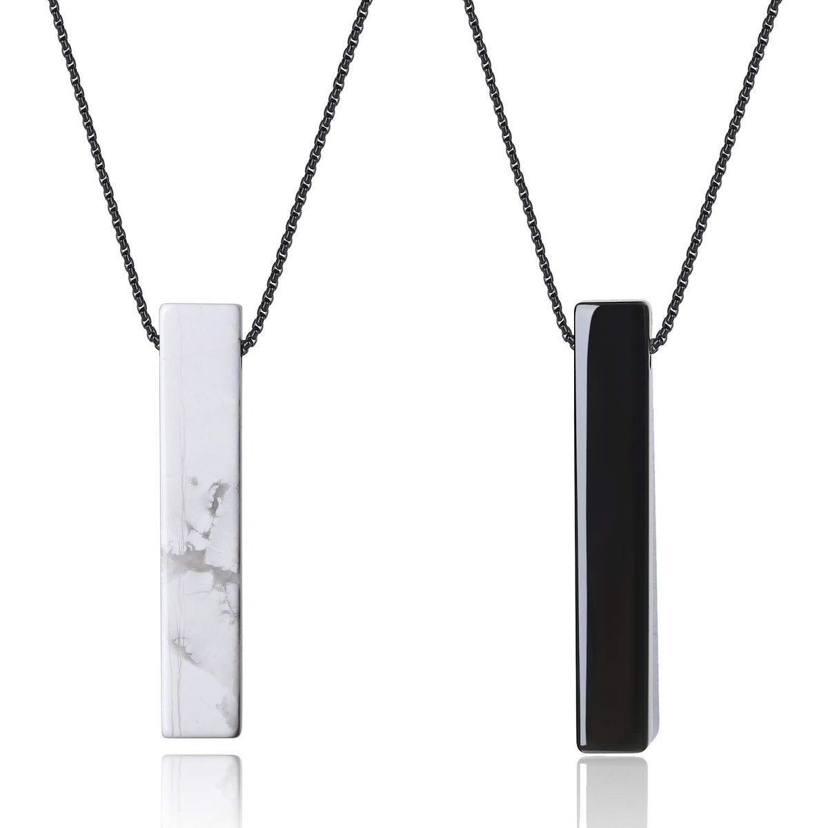 COAI Matching Couples Necklaces Bar Howlite Obsidian Yin Yang Necklaces for Couples, Black Color Chain