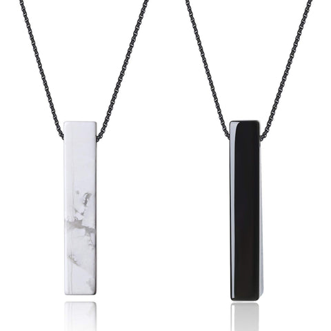 COAI Matching Couples Necklaces Bar Howlite Obsidian Yin Yang Necklaces for Couples, Black Color Chain