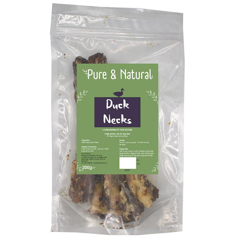 Pure & Natural Dried Duck Necks for Dogs - 100% Natural Dog Treats & Hypoallergenic Dog Chews, Healthy, Grain Free, Low Fat - 200g Bag