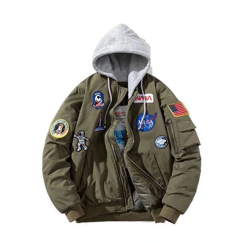 FROIBHATG Casual jackets, Men Biker Bomber Jacket, NASA MA-1 Military Flight Jacket Light Air Force Moto Street Coat